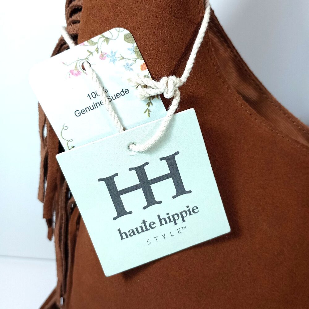 NWT Haute Hippie Style Brown Suede Leather Fringe Hobo Shoulder Bag Boho Purse - Picture 3 of 10